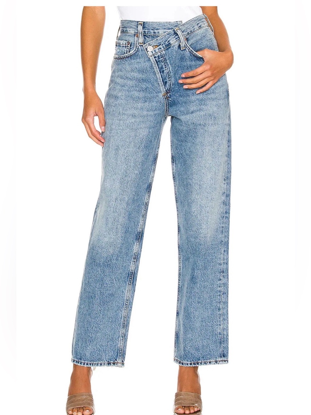 AGOLDE Criss Cross Jeans High-Rise Asymmetric Button-Front Eternal Blue Size 25